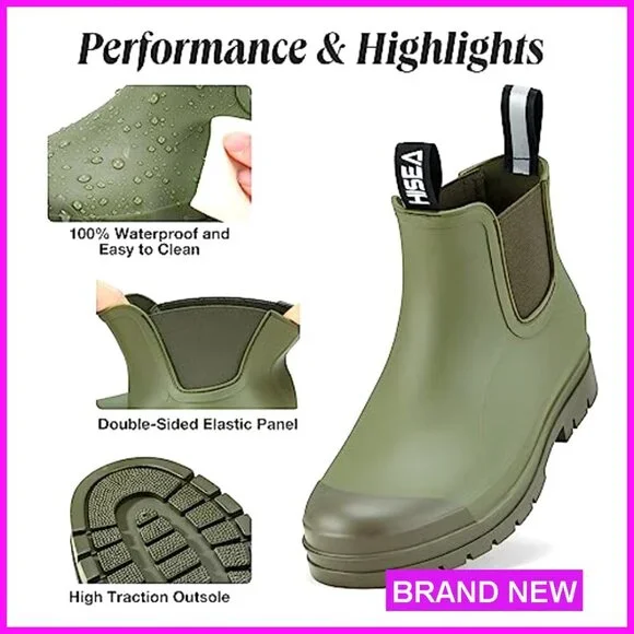 Short Rain Boots Waterproof Chelsea Ankle Garden Shoes Non Slip Outdoor Work - Picture 4 of 7